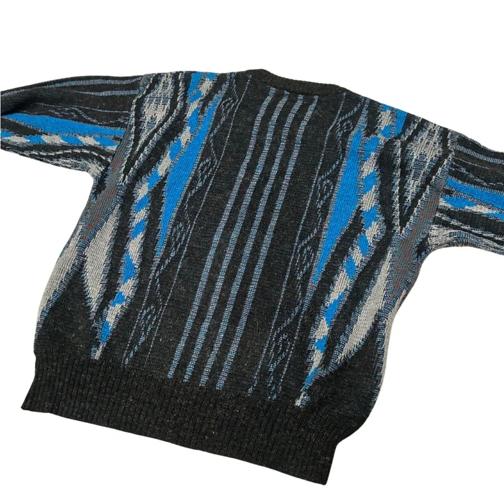 Vintage Michael Gerald Wool Blend Patterned Crew Sweater | Blue/Grey | Size L